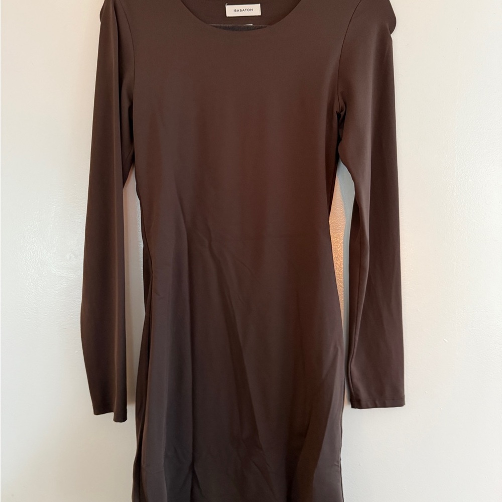 Babaton Brown Long Sleeve Sheath Mini Dress